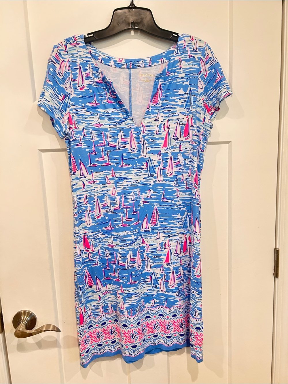 Lilly Pulitzer Blue Dress with Pink & White Sailboat Print